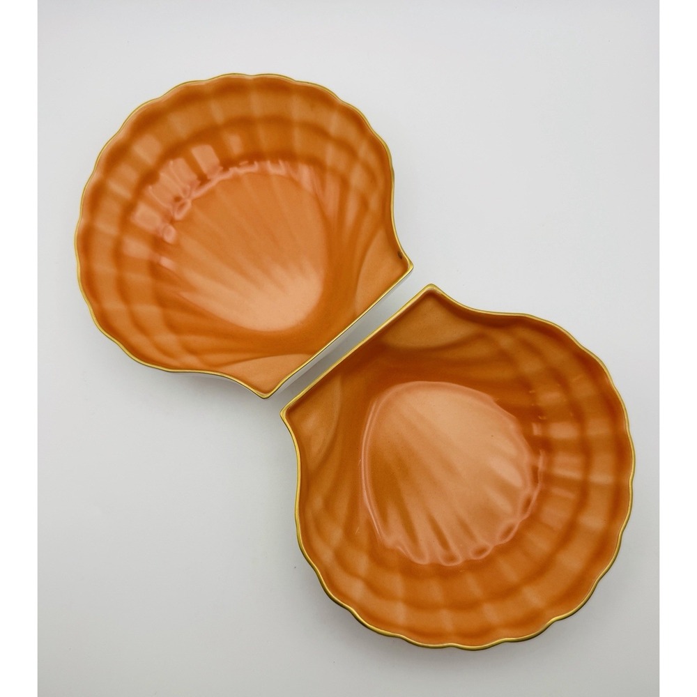 RARE VTG Pair Mottahedeh Porcelain Vista Alegre Orange Shell Small Dish Portugal